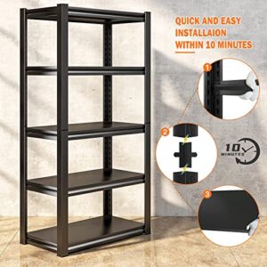 Raybee 72" Garage Shelving Heavy Duty, 2010LBS Garage Storage Shelves with 5 Tier Adjustable Metal Shelving Unit,Heavy Duty Shelving,Metal Storage Shelves for Basement,Easy Assembly,16.3"DX31.7"WX72"H