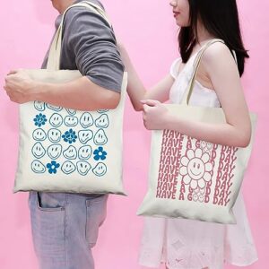 2 Pcs Aesthetic Canvas Tote Bags Women Cute Beach Bags Reusable Grocery Shopping Bags Inspirational Gifts for Beach Picnic (Lovely Style)