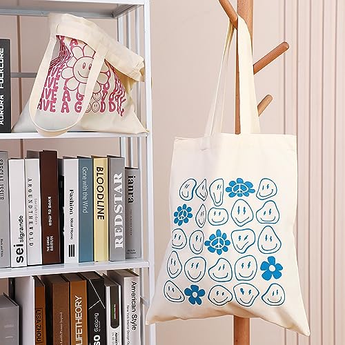 2 Pcs Aesthetic Canvas Tote Bags Women Cute Beach Bags Reusable Grocery Shopping Bags Inspirational Gifts for Beach Picnic (Lovely Style)