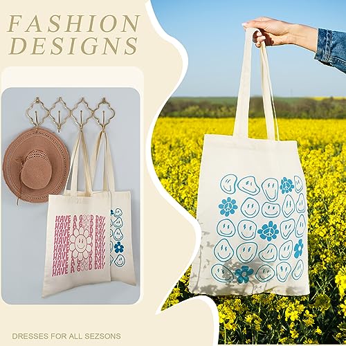 2 Pcs Aesthetic Canvas Tote Bags Women Cute Beach Bags Reusable Grocery Shopping Bags Inspirational Gifts for Beach Picnic (Lovely Style)