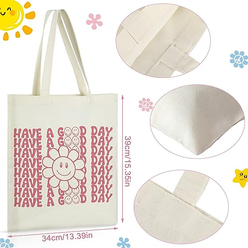 2 Pcs Aesthetic Canvas Tote Bags Women Cute Beach Bags Reusable Grocery Shopping Bags Inspirational Gifts for Beach Picnic (Lovely Style)