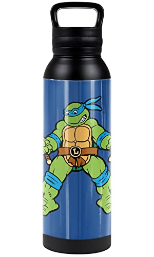 Teenage Mutant Ninja Turtles TMNT OFFICIAL Leo And Logo 24 oz Insulated Canteen Water Bottle, Leak Resistant, Vacuum Insulated Stainless Steel with Loop Cap