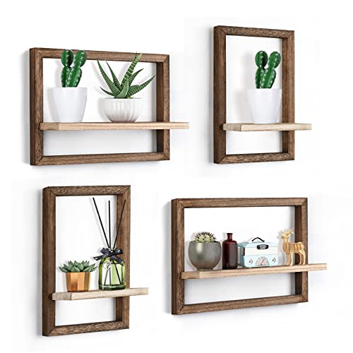 idee-home Wall Shelves Floating Shelves for Wall Set of 4, Hanging Shelves for Wall Storage, Square Wall Shelf Decor, Wall Mounted Shelves for Bathroom, Living Room Brown