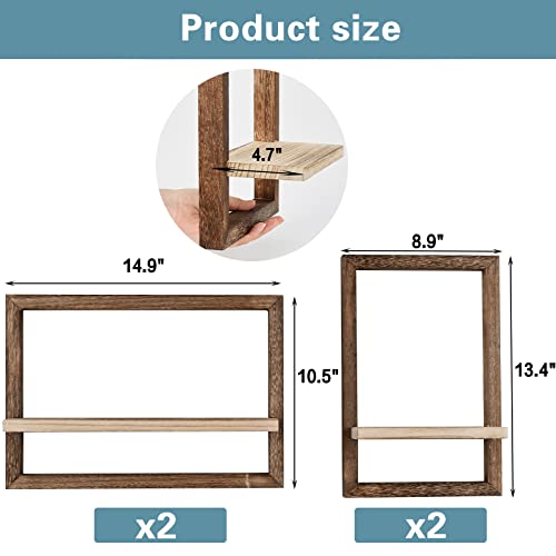 idee-home Wall Shelves Floating Shelves for Wall Set of 4, Hanging Shelves for Wall Storage, Square Wall Shelf Decor, Wall Mounted Shelves for Bathroom, Living Room Brown