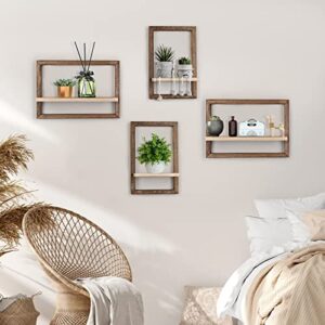 idee-home Wall Shelves Floating Shelves for Wall Set of 4, Hanging Shelves for Wall Storage, Square Wall Shelf Decor, Wall Mounted Shelves for Bathroom, Living Room Brown