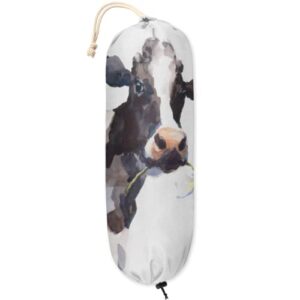 Animal Cow Plastic Bag Holder, Watercolor Daisy Grocery Bag Storage Holder Garbage Shopping Bag Trash Bags Organizer for Kitchen Home