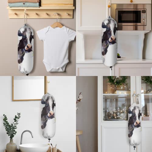 Animal Cow Plastic Bag Holder, Watercolor Daisy Grocery Bag Storage Holder Garbage Shopping Bag Trash Bags Organizer for Kitchen Home