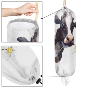 Animal Cow Plastic Bag Holder, Watercolor Daisy Grocery Bag Storage Holder Garbage Shopping Bag Trash Bags Organizer for Kitchen Home