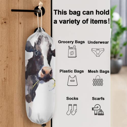 Animal Cow Plastic Bag Holder, Watercolor Daisy Grocery Bag Storage Holder Garbage Shopping Bag Trash Bags Organizer for Kitchen Home