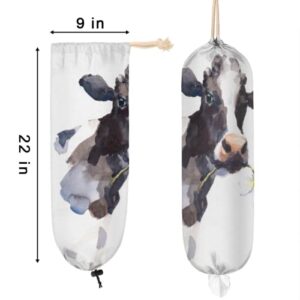 Animal Cow Plastic Bag Holder, Watercolor Daisy Grocery Bag Storage Holder Garbage Shopping Bag Trash Bags Organizer for Kitchen Home