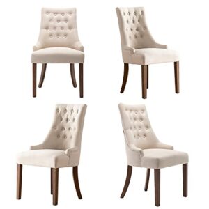 colamy wingback upholstered dining chairs set of 4, fabric side dining room chairs with tufted button, living room chairs for home kitchen resturant- beige