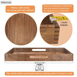 24'' Large Ottoman Tray,Walnut Wood Decorative Serving Tray with Handles for Breakfast, Dinner, Appetizers, Patio, Ottoman, Coffee Table, BBQ, Party –4 Coasters and 5 Greaseproof Papers for Free