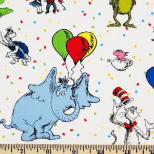 Fat Quarter - Dr. Seuss Characters on White Cotton Fabric - 18" x 22" Fat Quarter