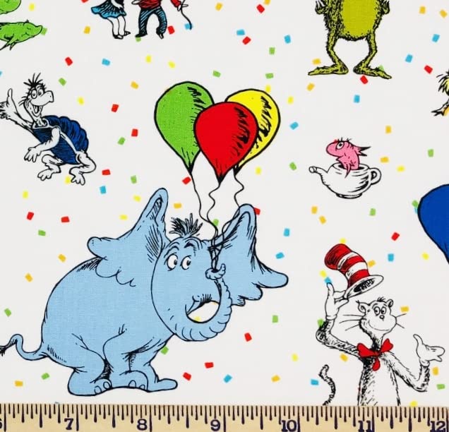 Fat Quarter - Dr. Seuss Characters on White Cotton Fabric - 18" x 22" Fat Quarter