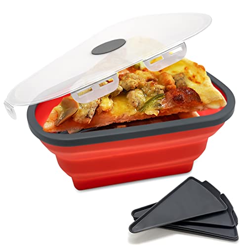 Pizza Storage Containers with Lids, Adjustable Pizza box with 5 Microwavable Serving Trays, Expandable Pizza Slice Container to Organize Space Reusable, Microwave Safe