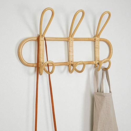 Tuklye Wall Hooks,Nature Rattan Garments Organizer Rack Clothes Hat Hanging Hook Rattan Hanger Kids Room Decor Hanger 15.7x7.9 Inch, Beige