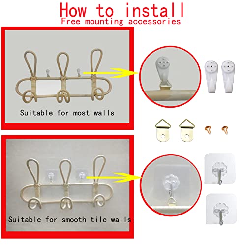 Tuklye Wall Hooks,Nature Rattan Garments Organizer Rack Clothes Hat Hanging Hook Rattan Hanger Kids Room Decor Hanger 15.7x7.9 Inch, Beige