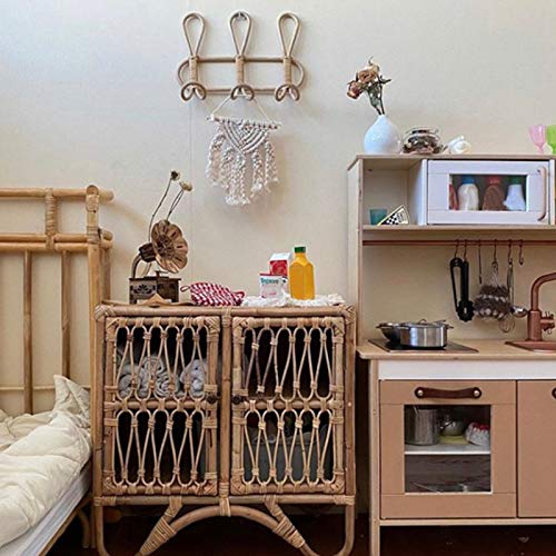 Tuklye Wall Hooks,Nature Rattan Garments Organizer Rack Clothes Hat Hanging Hook Rattan Hanger Kids Room Decor Hanger 15.7x7.9 Inch, Beige