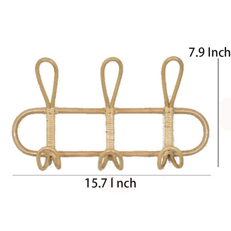 Tuklye Wall Hooks,Nature Rattan Garments Organizer Rack Clothes Hat Hanging Hook Rattan Hanger Kids Room Decor Hanger 15.7x7.9 Inch, Beige