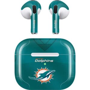 skinit decal audio skin compatible with apple airpods (3rd gen, 2021) - officially licensed nfl miami dolphins team jersey design