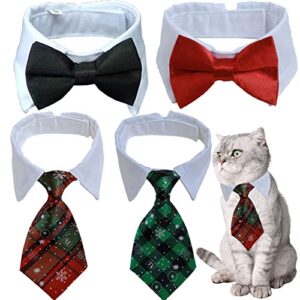 4 pieces pets dog cat bowtie pet costume adjustable formal necktie collar for cats small dogs puppy grooming accessories (snow)