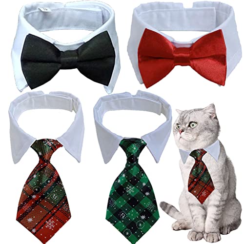 4 Pieces Pets Dog Cat Bowtie Pet Costume Adjustable Formal Necktie Collar for Cats Small Dogs Puppy Grooming Accessories (Snow)