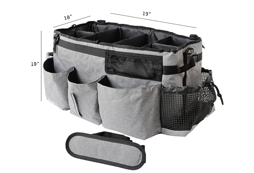 XLarge Cleaning Caddy Bag for Cleaning Supplies - Shoulder and Waist Straps - Spacious Pockets - Collapsible car trunk storage compartment organizer - Size (19in x 10in x 10in)