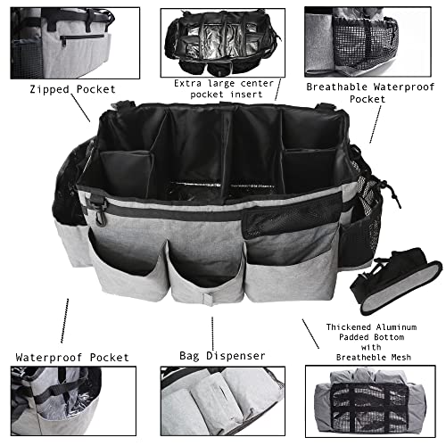 XLarge Cleaning Caddy Bag for Cleaning Supplies - Shoulder and Waist Straps - Spacious Pockets - Collapsible car trunk storage compartment organizer - Size (19in x 10in x 10in)