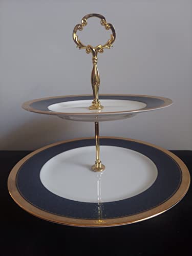 Noritake Odessa Cobalt Gold 2 Tiered Serving Tray