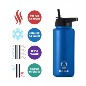 32OZ vacuum double insulated stainless steel water bottle with straw lid Triple Walled 2 Layered Vacuum Thermos for Hot Drinks Keep Hot&Cold For Up to 24 Hours, blue, (5358755)