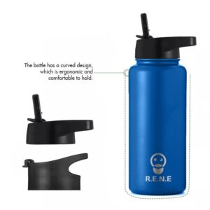 32OZ vacuum double insulated stainless steel water bottle with straw lid Triple Walled 2 Layered Vacuum Thermos for Hot Drinks Keep Hot&Cold For Up to 24 Hours, blue, (5358755)