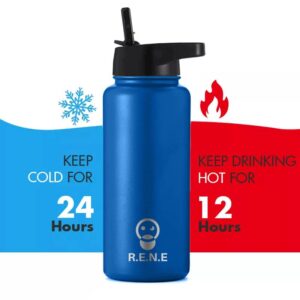 32OZ vacuum double insulated stainless steel water bottle with straw lid Triple Walled 2 Layered Vacuum Thermos for Hot Drinks Keep Hot&Cold For Up to 24 Hours, blue, (5358755)