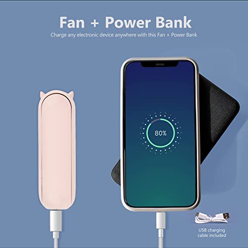 Handheld Mini Fan, 2 Speed Portable Fan, Rechargeable Hand Fan With Power Bank, Pink Personal Fan For Women & Kids, Quiet Table & Desk Fan For Office, Foldable USB Fan Great For Travel, Outdoors