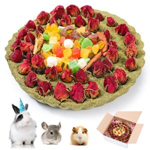 hgpoklvt bunny grass treats bunny chew toys, pet birthday cake small animal molar toys, all natural material suitable for guinea pig, hamster chinchilla rabbit and other small animals