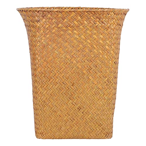 Cabilock Wood Basket Trash Can Rustic Style Waste Basket Garbage Can Storage Holder Straw Bouquet Container Decorative Gift Basket for Office Bathroom Bedroom Kitchen 28X25X17cm Woven Basket