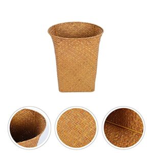 Cabilock Wood Basket Trash Can Rustic Style Waste Basket Garbage Can Storage Holder Straw Bouquet Container Decorative Gift Basket for Office Bathroom Bedroom Kitchen 28X25X17cm Woven Basket