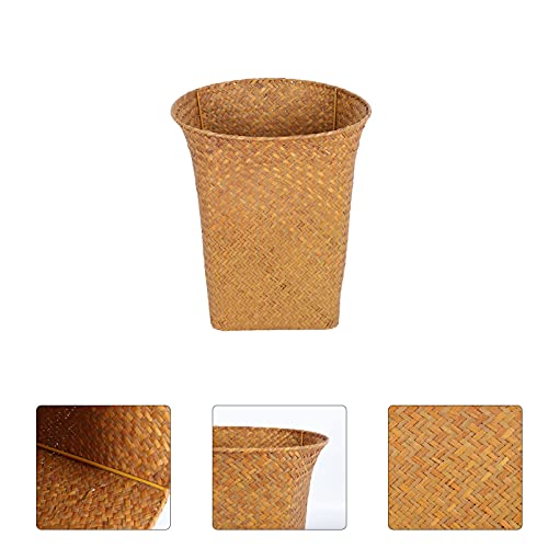 Cabilock Wood Basket Trash Can Rustic Style Waste Basket Garbage Can Storage Holder Straw Bouquet Container Decorative Gift Basket for Office Bathroom Bedroom Kitchen 28X25X17cm Woven Basket