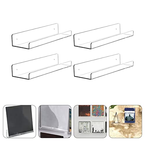 Cabilock Clear Vinyl Record Display Shelf: Acrylic Album Display Clear Wall Bookshelves 4pcs Wall Mounted Storage Rack for Planter Nail Polish Home Office Kitchen