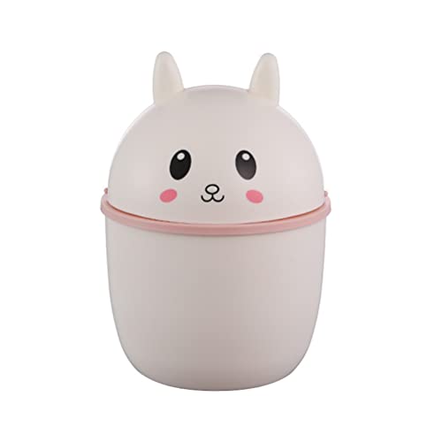 Housoutil Mini Trash Can with Lid Rabbit Shaped Desk Mini Garbage Container Cute Desktop Basket Can Closable Trash Bin for Office Bedroom