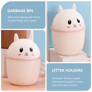 Housoutil Mini Trash Can with Lid Rabbit Shaped Desk Mini Garbage Container Cute Desktop Basket Can Closable Trash Bin for Office Bedroom