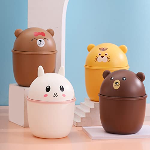 Housoutil Mini Trash Can with Lid Rabbit Shaped Desk Mini Garbage Container Cute Desktop Basket Can Closable Trash Bin for Office Bedroom