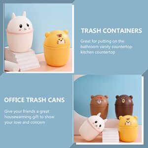 Housoutil Mini Trash Can with Lid Rabbit Shaped Desk Mini Garbage Container Cute Desktop Basket Can Closable Trash Bin for Office Bedroom