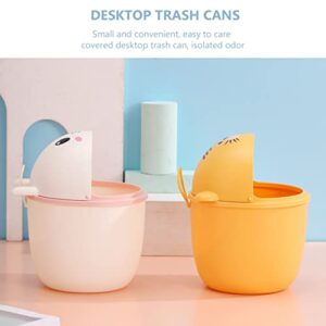 Housoutil Mini Trash Can with Lid Rabbit Shaped Desk Mini Garbage Container Cute Desktop Basket Can Closable Trash Bin for Office Bedroom