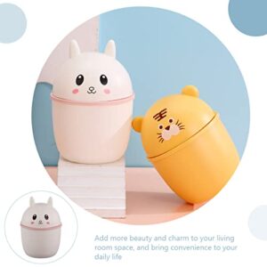 Housoutil Mini Trash Can with Lid Rabbit Shaped Desk Mini Garbage Container Cute Desktop Basket Can Closable Trash Bin for Office Bedroom