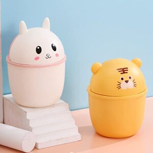 Housoutil Mini Trash Can with Lid Rabbit Shaped Desk Mini Garbage Container Cute Desktop Basket Can Closable Trash Bin for Office Bedroom