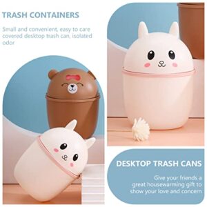 Housoutil Mini Trash Can with Lid Rabbit Shaped Desk Mini Garbage Container Cute Desktop Basket Can Closable Trash Bin for Office Bedroom