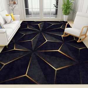 modern abstract art area rug, black gold geometry rugs floor carpet, indoor non-slip rug for room sofa living room mat bedroom home decor floor mats 6.6' x 5.3'