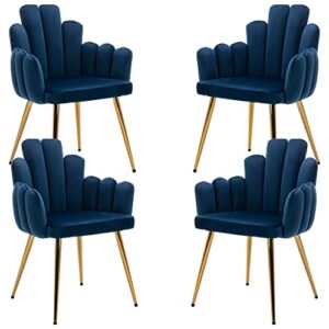 rivova navy blue velvet dining chairs set of 4, modern accent chairs upholstered side chairs kitchen chairs living room chairs with gold metal legs