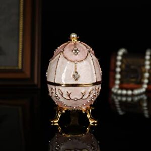 QIFU Hand Painted Pink Faberge Egg Figurine Trinket Box Hinged, Unique Gift for Family