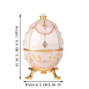 QIFU Hand Painted Pink Faberge Egg Figurine Trinket Box Hinged, Unique Gift for Family